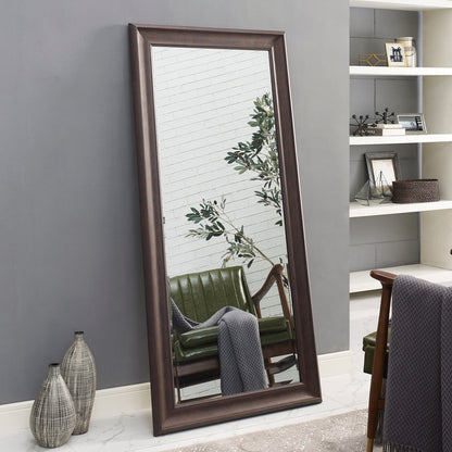 Grand miroir, miroir pleine taille, miroir rectangulaire mural suspendu avec cadre en faux bois lisse.