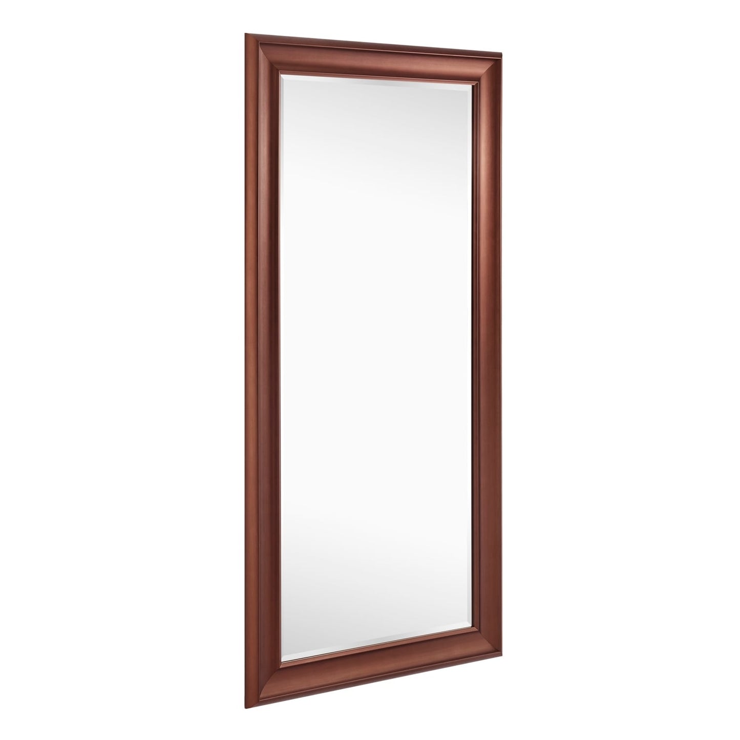 Grand miroir, miroir pleine taille, miroir rectangulaire mural suspendu avec cadre en faux bois lisse.