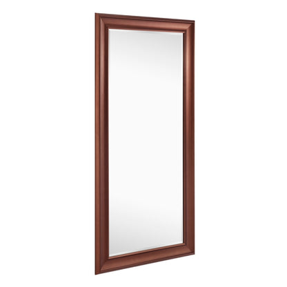 Grand miroir, miroir pleine taille, miroir rectangulaire mural suspendu avec cadre en faux bois lisse.