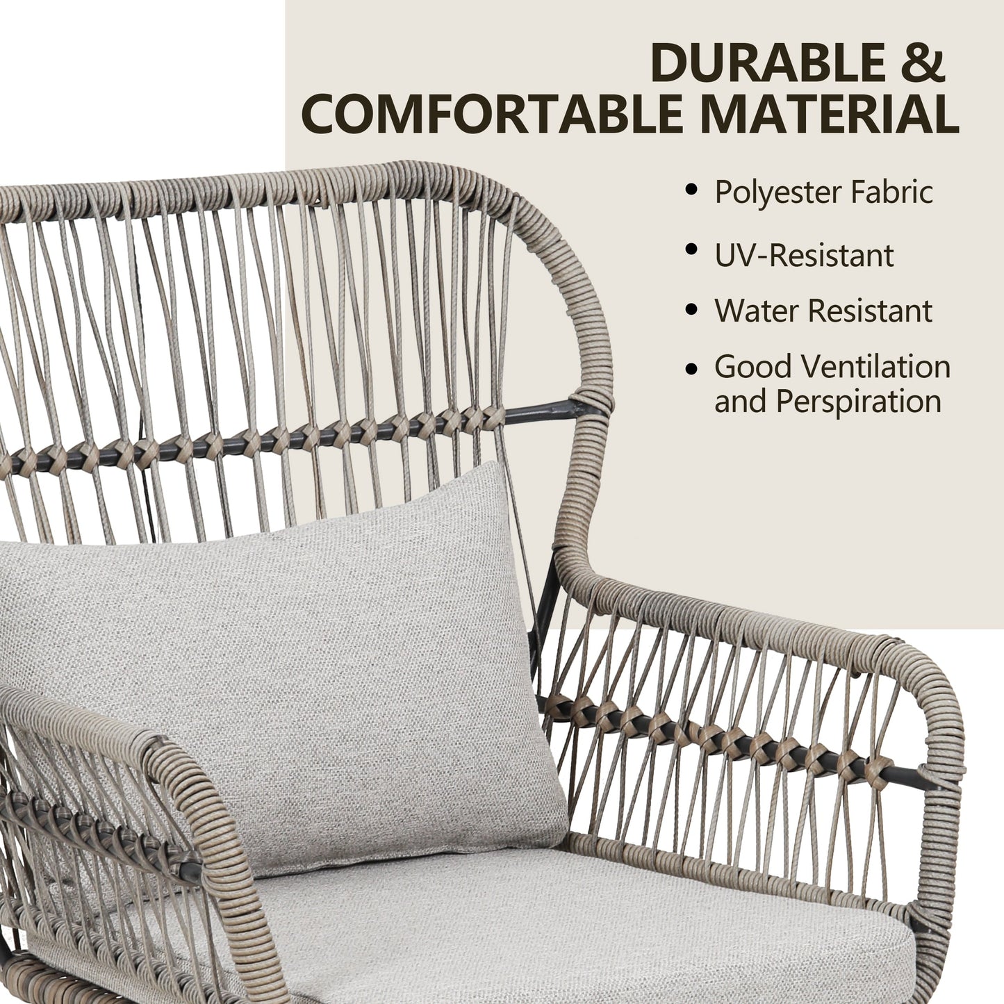 Ensemble de bistro en osier tressé pour extérieur, 3 pièces, ensemble de chaises de patio en rotin résistant aux intempéries avec coussins.