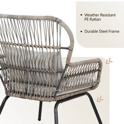 Ensemble de bistro en osier tressé pour extérieur, 3 pièces, ensemble de chaises de patio en rotin résistant aux intempéries avec coussins.