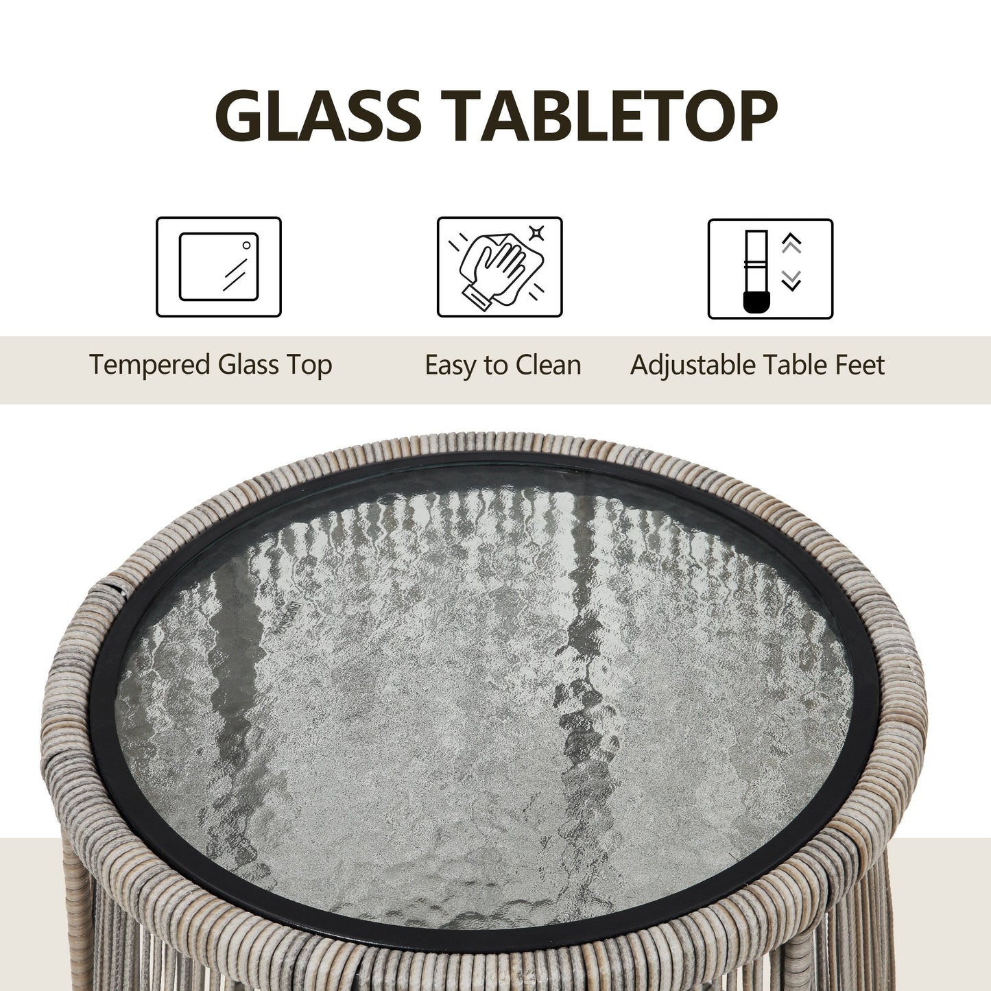 Ensemble de bistro en osier tressé pour extérieur, 3 pièces, ensemble de chaises de patio en rotin résistant aux intempéries avec coussins.