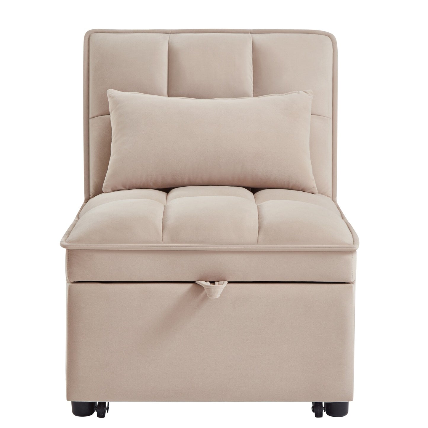 Canapé-lit simple pliante en velours taupe 68,5 avec dossier et coussins réglables pour salon