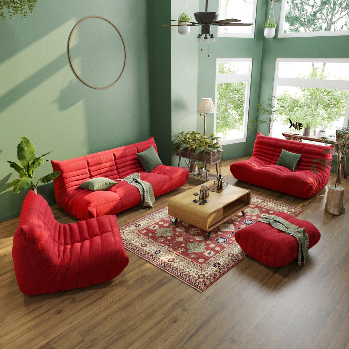 Ensembles de canapés et poufs en velours Teddy