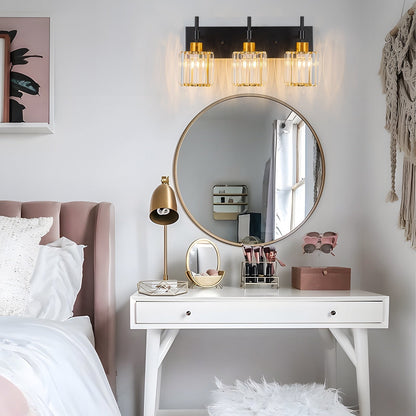 Appliques murales de salle de bain à cristaux, modernes, à intensité variable, avec abat-jours en cristal.