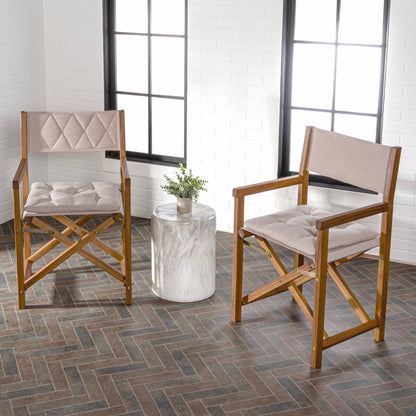 Chaise de réalisateur pliable en bois d'acacia pour extérieur, dossier en losanges matelassés, style milieu de siècle, avec coussin, modèle Theo Classic, par JONATHAN Y (lot de 2)