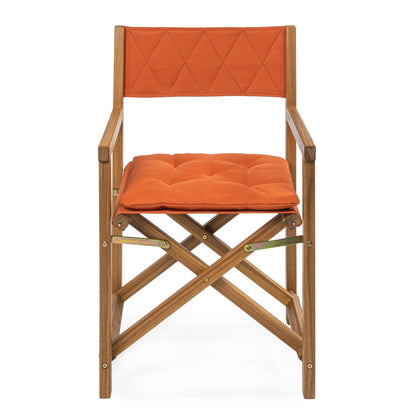 Chaise de réalisateur pliable en bois d'acacia pour extérieur, dossier en losanges matelassés, style milieu de siècle, avec coussin, modèle Theo Classic, par JONATHAN Y (lot de 2)