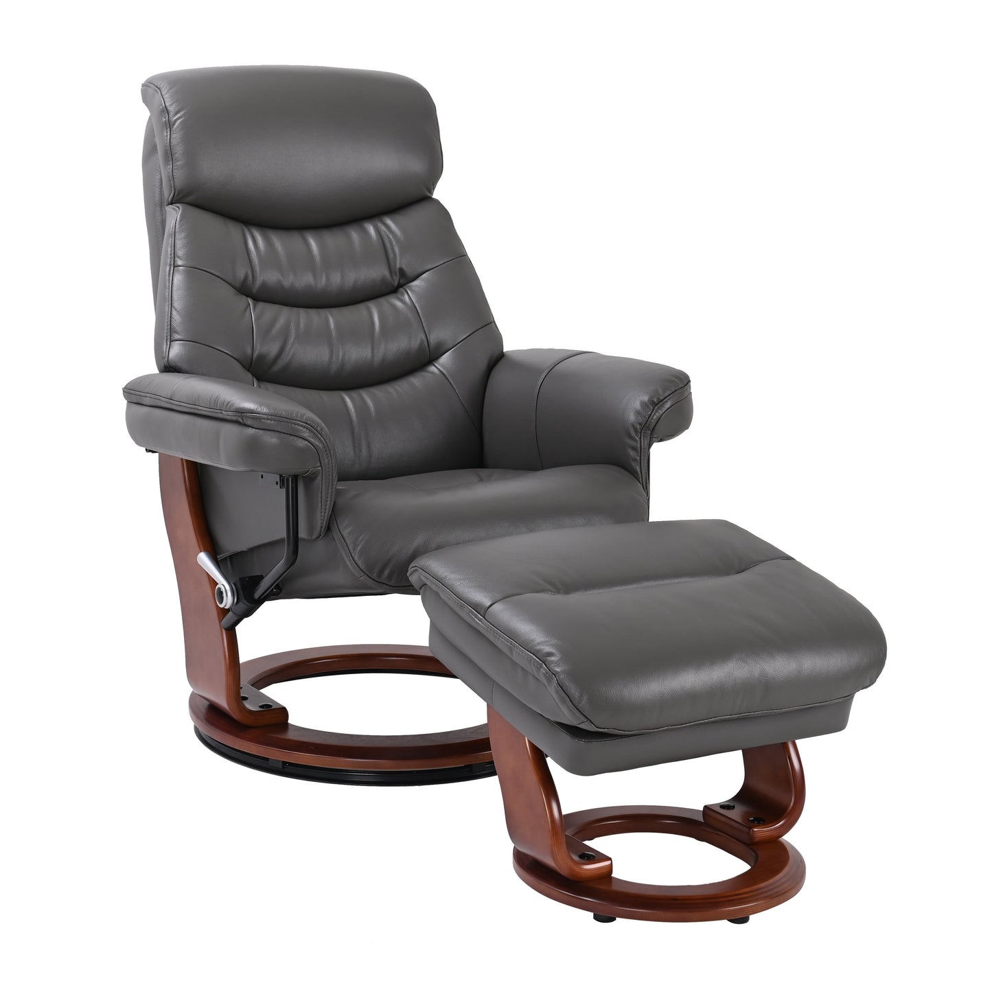 Fauteuil pivotant inclinable en cuir avec pouf de rangement assorti