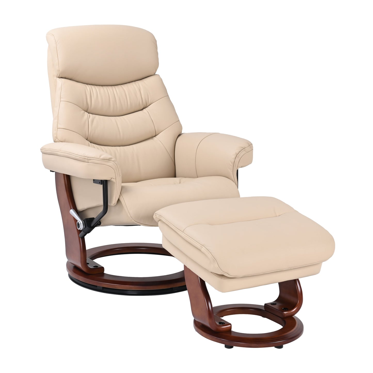 Fauteuil pivotant inclinable en cuir avec pouf de rangement assorti