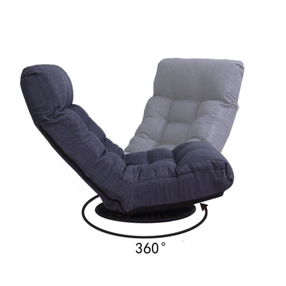Ensemble de fauteuil inclinable sans accoudoirs, recouvert de tissu, avec repose-pieds et repose-tête réglable.