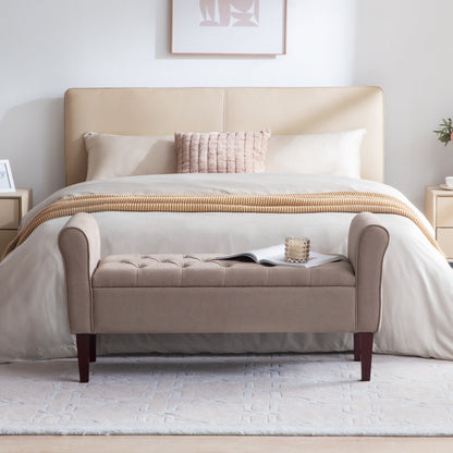 Upholstered Storage Bench Arm Bench Entryway Bench with Tufted Flip Top 50.4 Inches