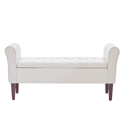 Upholstered Storage Bench Arm Bench Entryway Bench with Tufted Flip Top 50.4 Inches
