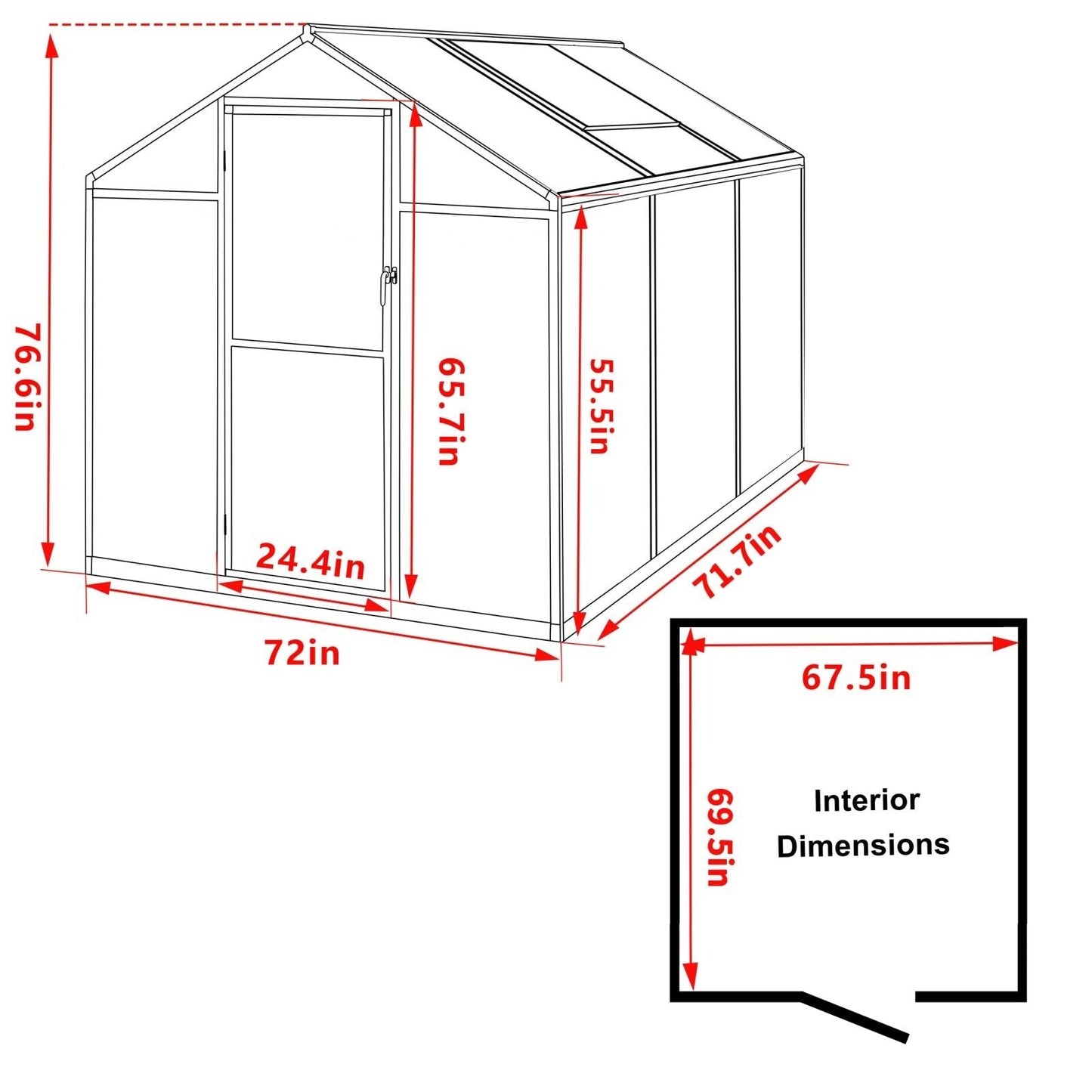 VEIKOUS Aluminum Walk-In Garden Greenhouse Kit with Adjustable Roof Vent and Lockable Door Grey