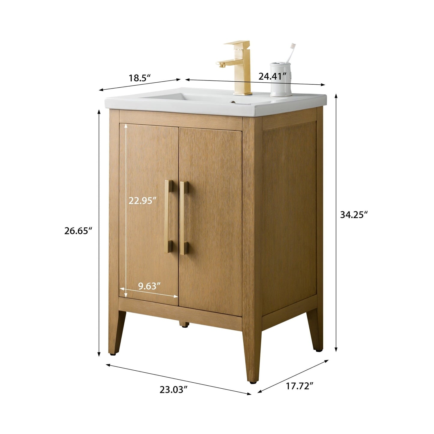 Vanity Art 20 or 24 or 30 Single Sink Bathroom Vanity Cabinet with Ceramic Top