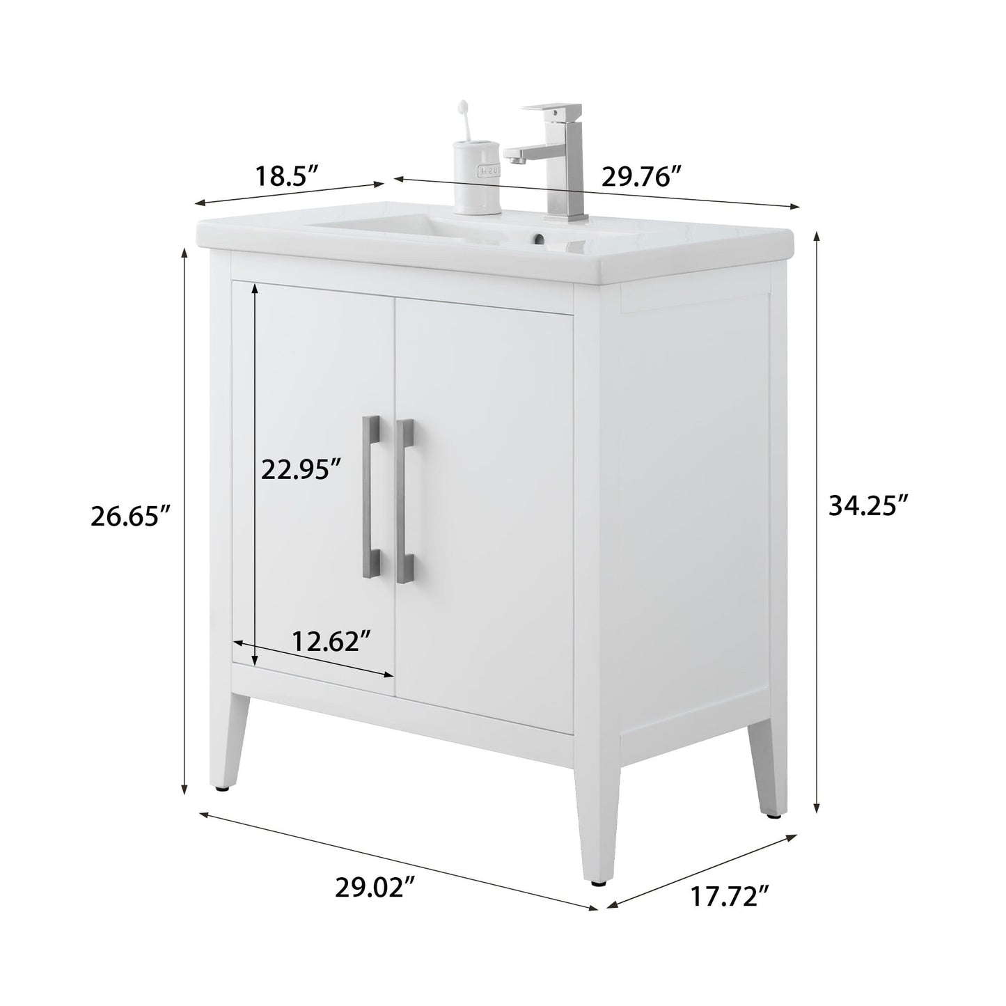 Vanity Art 20 or 24 or 30 Single Sink Bathroom Vanity Cabinet with Ceramic Top