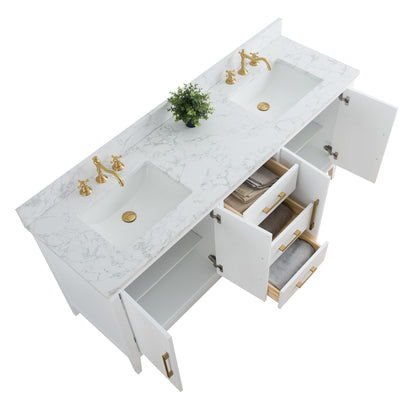 Vanity Art 72 Double Sink Bathroom Vanity Cabinet with Engineered Marble Top