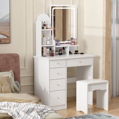 Vanity Set With Mirror and Lamp Home Makeup Dressing Table with Stool