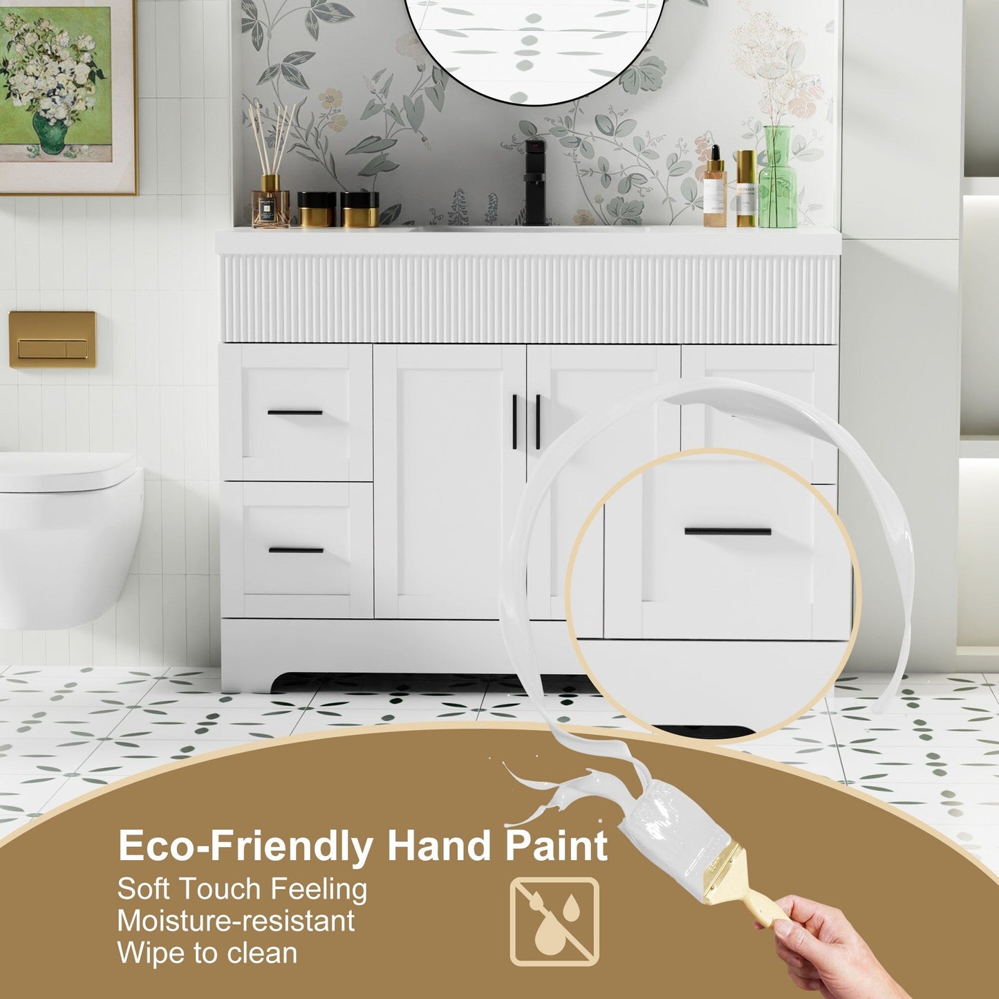 Wavy Line 30/36/48 Bathroom Vanity Set with Sink & Faucet