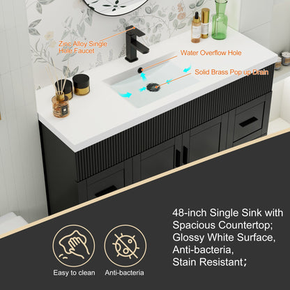 Wavy Line 30/36/48 Bathroom Vanity Set with Sink & Faucet