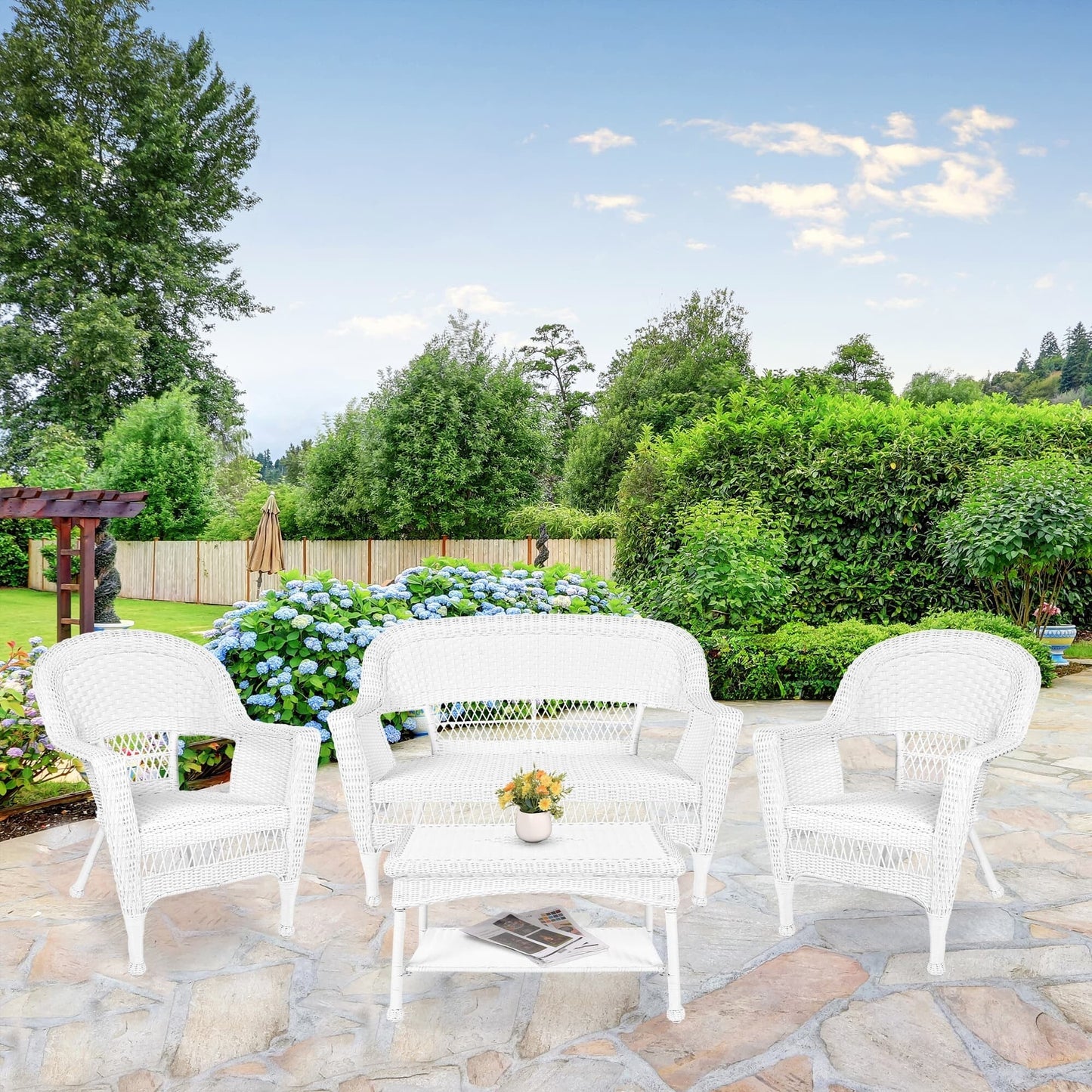 Ensemble de salon en osier pour terrasse, 4 pièces