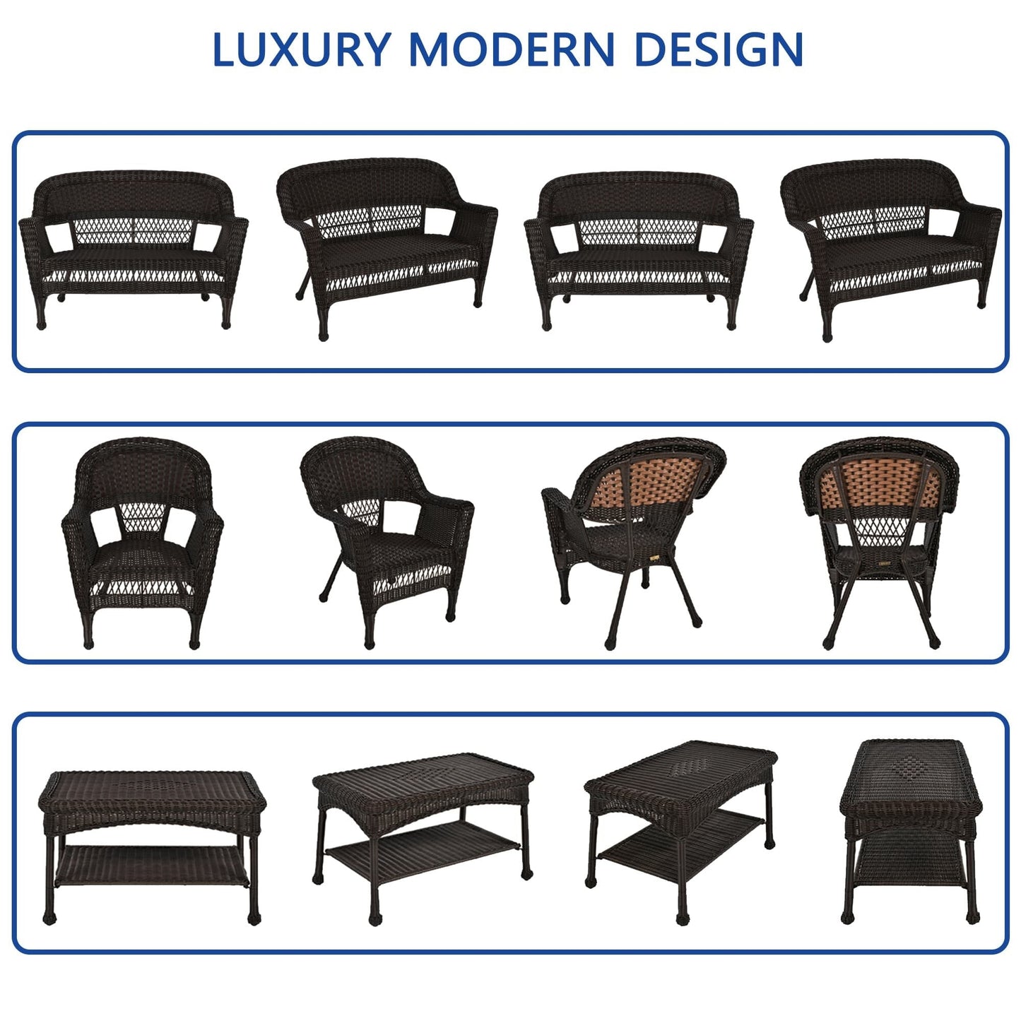 Ensemble de salon en osier pour terrasse, 4 pièces