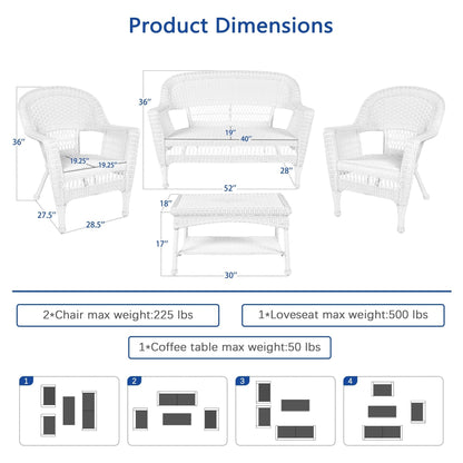 Ensemble de salon en osier pour terrasse, 4 pièces