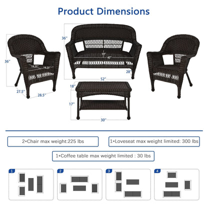 Ensemble de salon en osier pour terrasse, 4 pièces