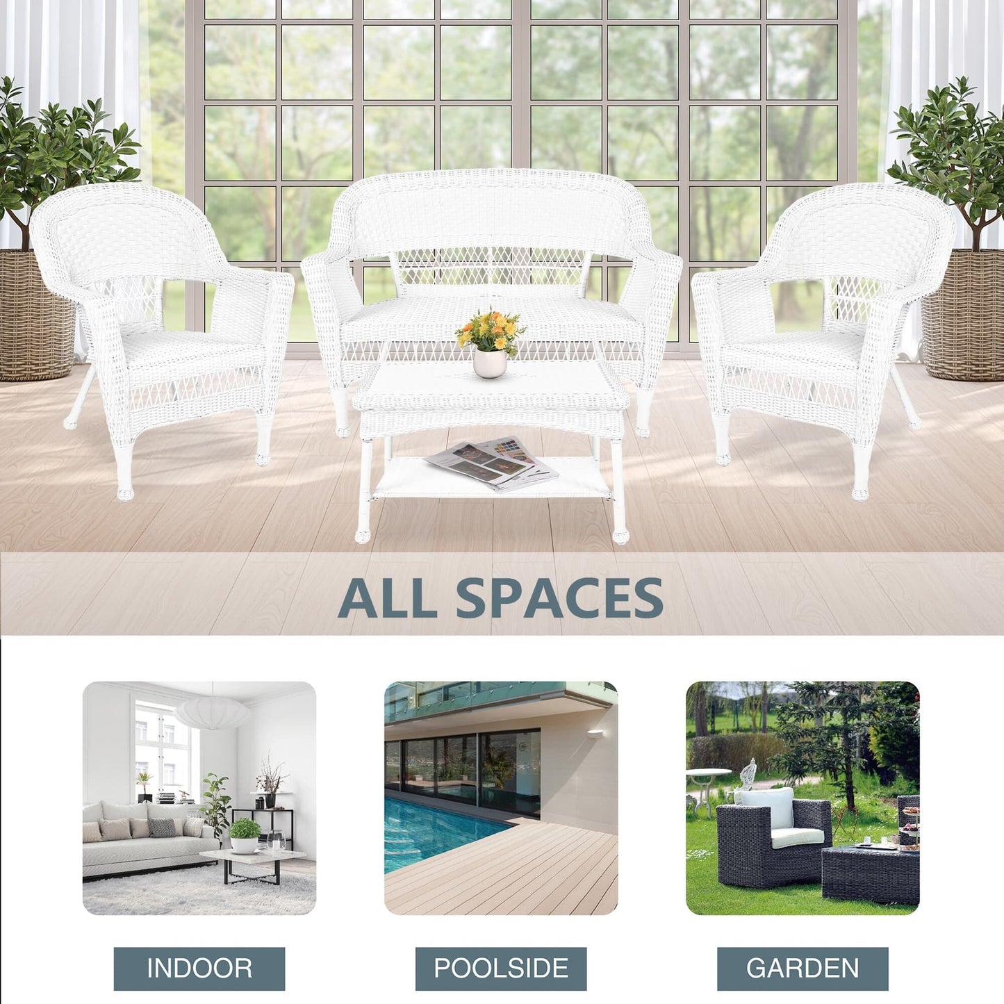 Ensemble de salon en osier pour terrasse, 4 pièces