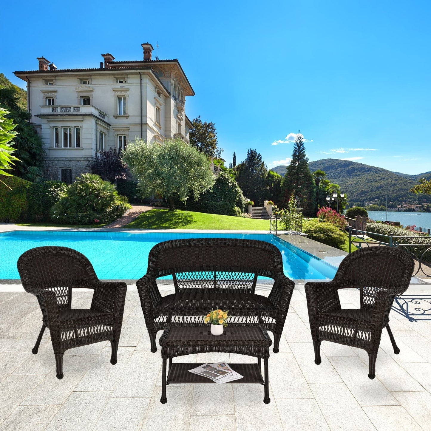 Ensemble de salon en osier pour terrasse, 4 pièces