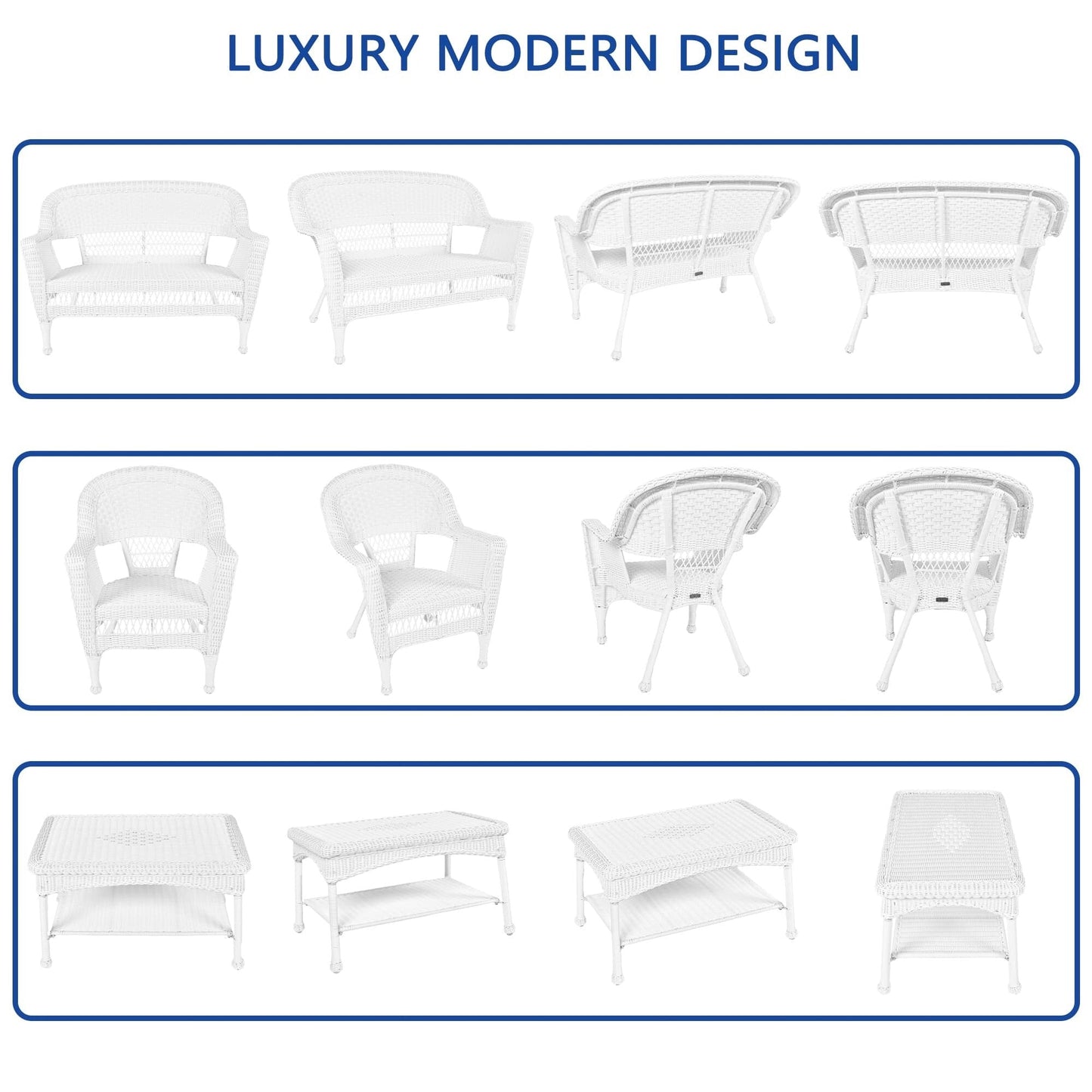 Ensemble de salon en osier pour terrasse, 4 pièces