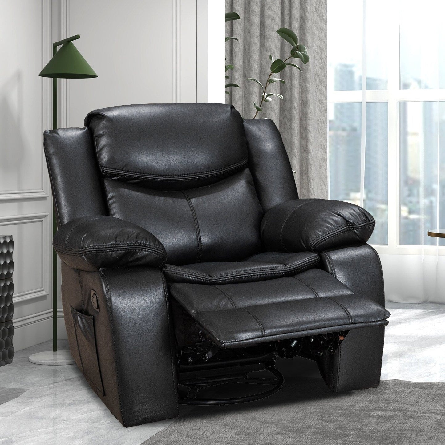 Wide Seat Durable Leather Massage and Heat Recliner