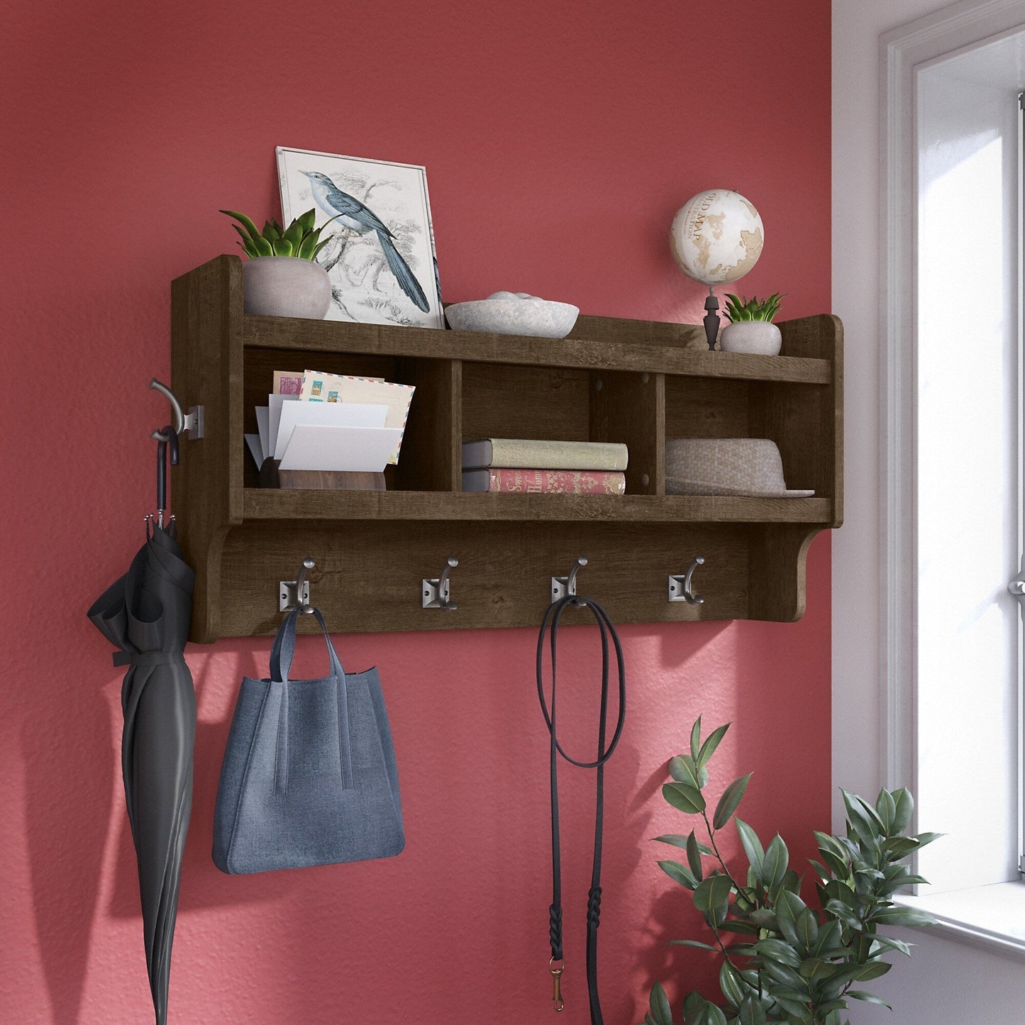 Woodland 40W Wall Mounted Coat Rack with Shelf by Bush Furniture