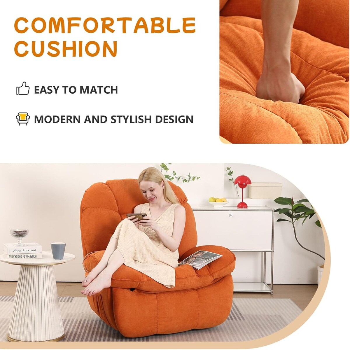 Fauteuil inclinable pivotant XINMICS, fauteuil inclinable oscillant massant avec chauffage, USB, USB-C et poche latérale