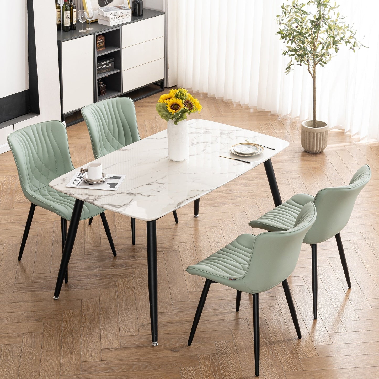 Lot de 2 chaises de salle à manger modernes en cuir capitonné sans accoudoirs