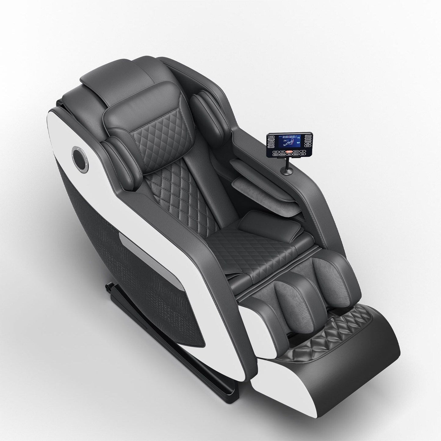 Fauteuil de massage inclinable à gravité zéro avec massage corporel complet, chauffage et audio Bluetooth intégré.
