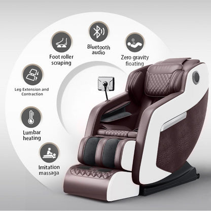 Fauteuil de massage inclinable à gravité zéro avec massage corporel complet, chauffage et audio Bluetooth intégré.