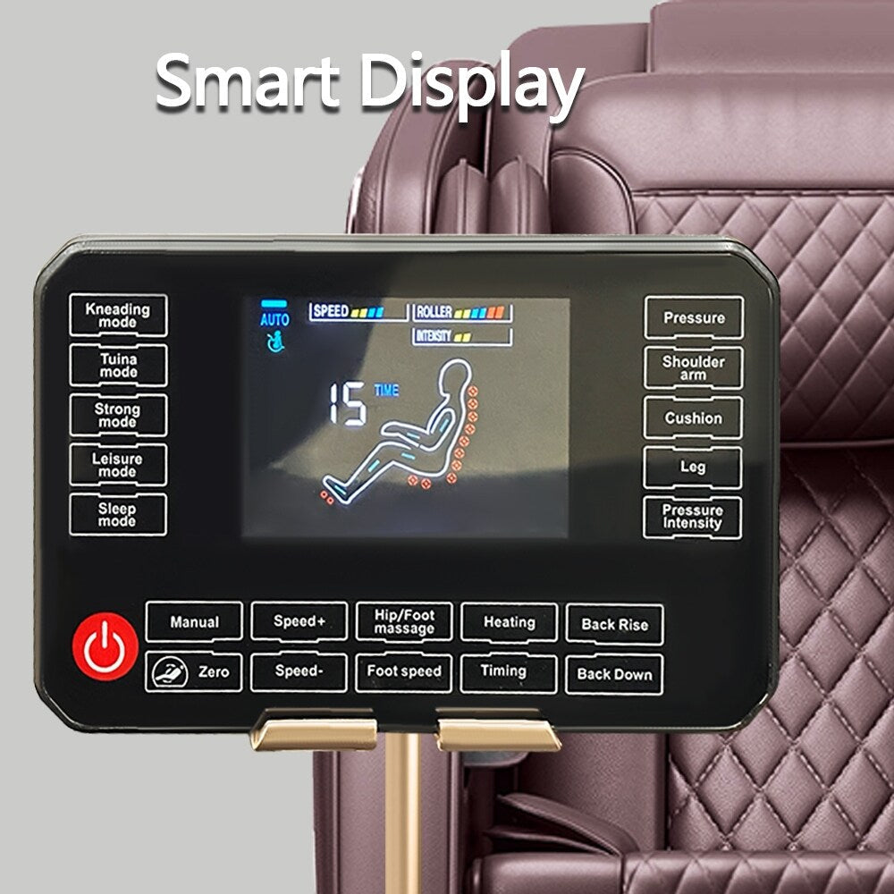 Fauteuil de massage inclinable à gravité zéro avec massage corporel complet, chauffage et audio Bluetooth intégré.