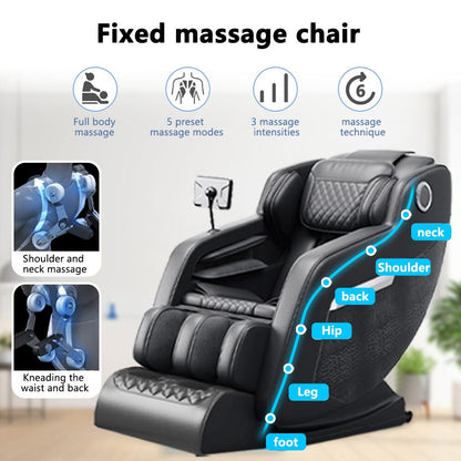 Fauteuil de massage inclinable à gravité zéro avec massage corporel complet, chauffage et audio Bluetooth intégré.