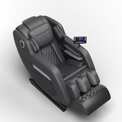 Fauteuil de massage inclinable à gravité zéro avec massage corporel complet, chauffage et audio Bluetooth intégré.