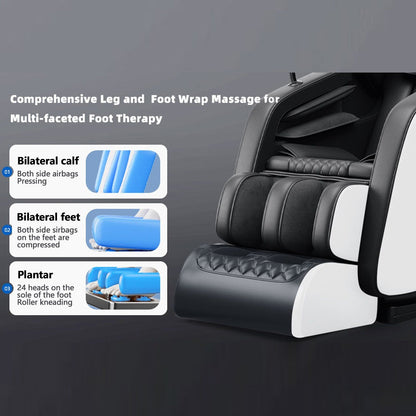 Fauteuil de massage inclinable à gravité zéro avec massage corporel complet, chauffage et audio Bluetooth intégré.