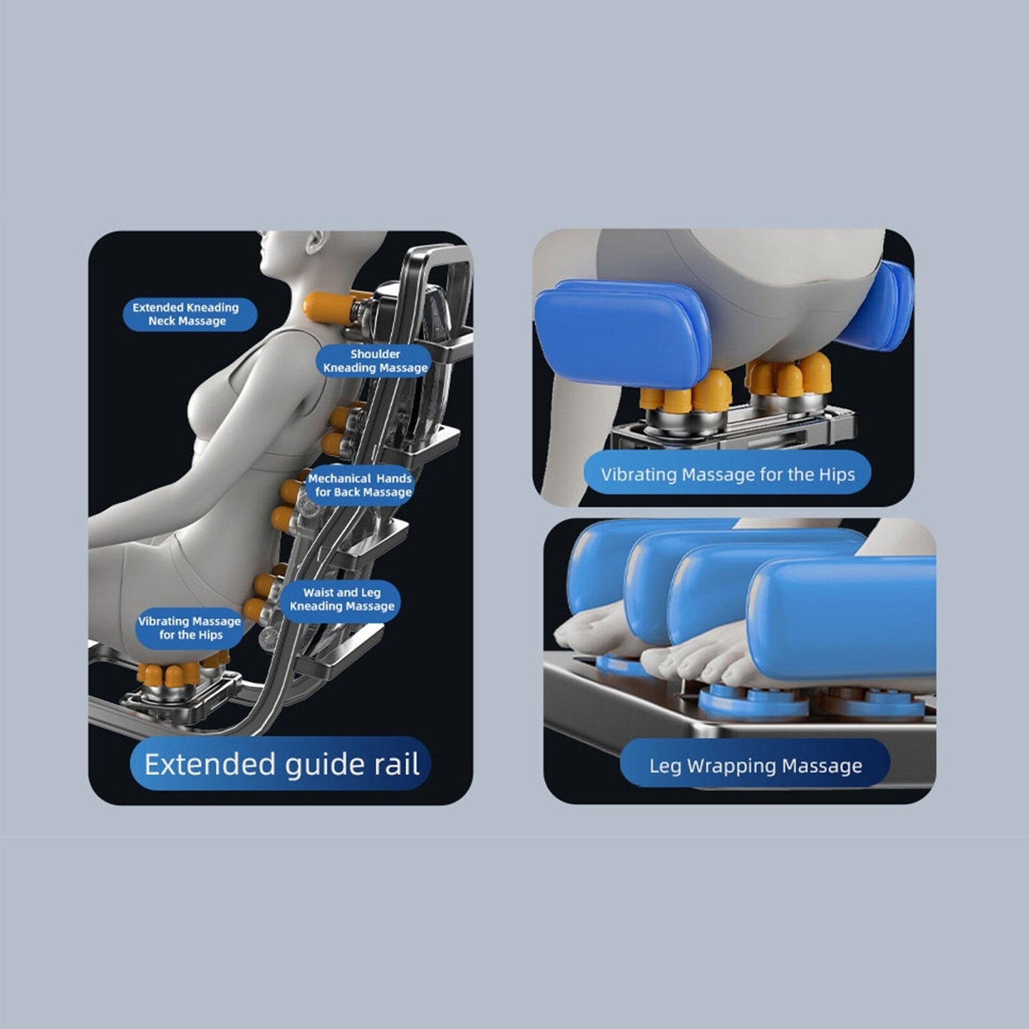 Fauteuil de massage inclinable à gravité zéro avec massage corporel complet, chauffage et audio Bluetooth intégré.