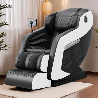 Fauteuil de massage inclinable à gravité zéro avec massage corporel complet, chauffage et audio Bluetooth intégré.