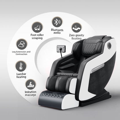 Fauteuil de massage inclinable à gravité zéro avec massage corporel complet, chauffage et audio Bluetooth intégré.